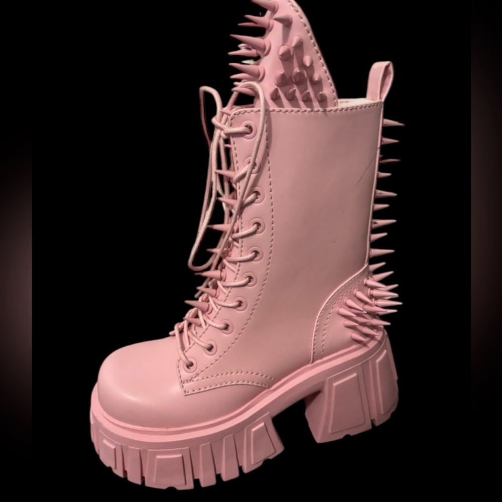 Dolls Kill / Club Exx Pink The Problem Child Combat Boots new in box size 7